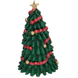 Enesco Green Tabletop Christmas Tree Red Ribbon Gold Ornaments Star Vtg‎ 1994